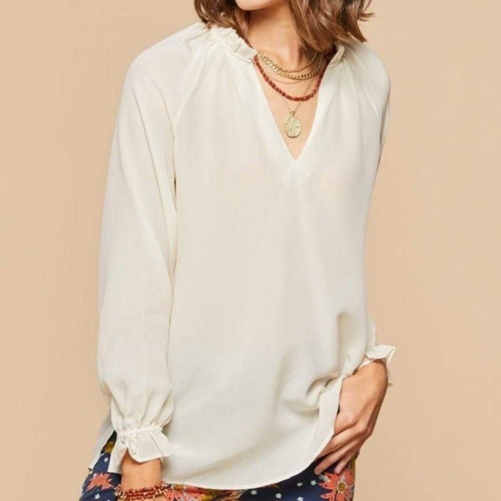Spartina 449 Josette Silk Ruffle Blouse Large Buttercream Cream Ivory Sheer